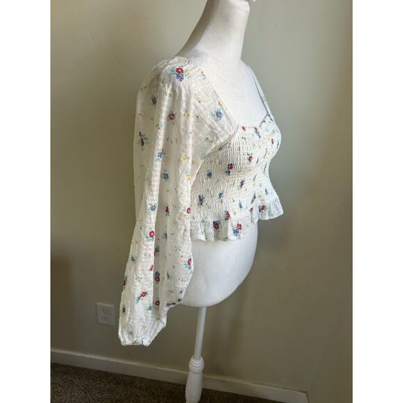 Billabong Wrangler Prairie Crop Top Womens M Floral Milkmaid Balloon Sleeve NWT - Picture 5 of 12